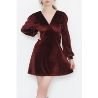 V-Neck Velvet Dress Claret Red - 3100.1595.