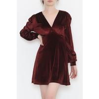 V-Neck Velvet Dress Claret Red - 3100.1595.