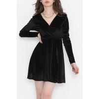 V-Neck Velvet Dress Black - 3555.1595.