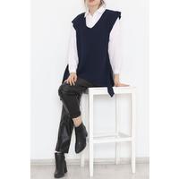 V-Neck Belted Sweater Navy Blue - 614.1577.