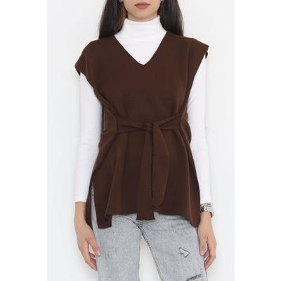 V-Neck Belted Sweater Brown - 614.1577.