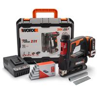 Worx Wx843 20Вольт/2,0Ач. LiIon қайта зарядталатын кәсіби 614 мм степлер және 15 мм шегелер + 3500 қосалқы қапсырмалар мен шегелер