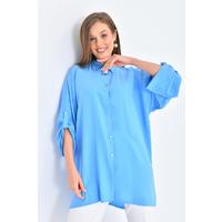 Shirt Suit with Collar Brooch Sky Blue