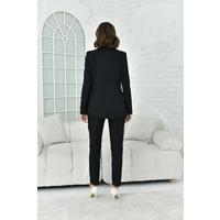 Collar Pleated Suit with Accessories Black