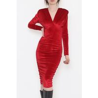 Side Gathered Velvet Dress Claret Red - 2985.1595.