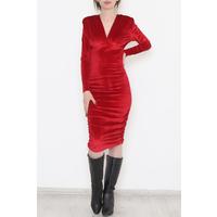 Side Gathered Velvet Dress Claret Red - 2985.1595.