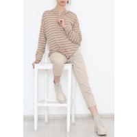 Half Zipper Striped Tunic Sütlükbrown - 12043.1567.