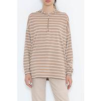 Half Zipper Striped Tunic Sütlükbrown - 12043.1567.