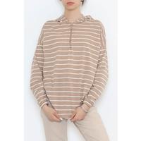 Half Zipper Striped Tunic Sütlükbrown - 12043.1567.