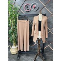 Suit with Chain Wide Leg Trousers Beige